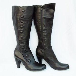 CROWN VINTAGE Black Leather Button Boots Size 11M EUC